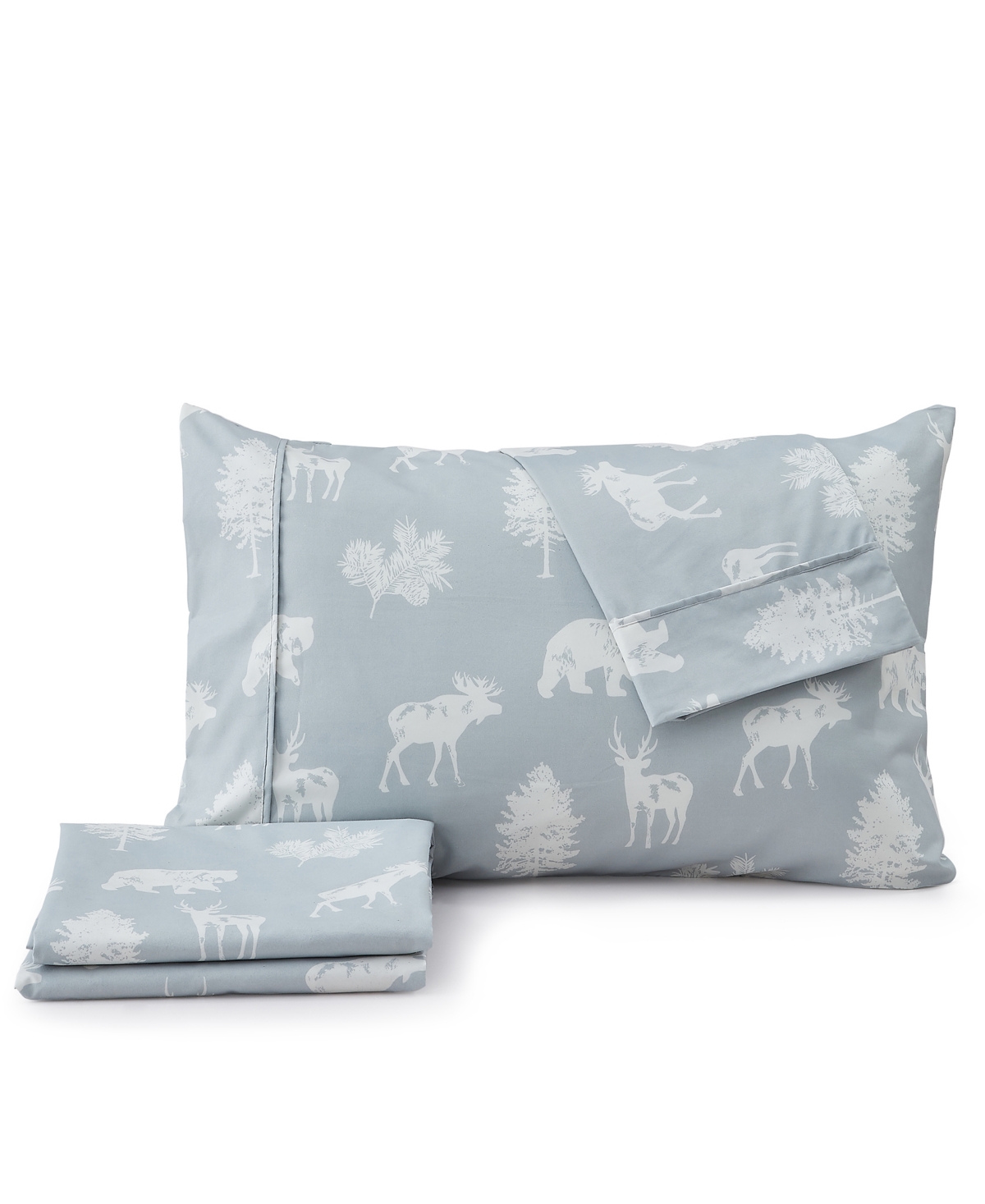 Shop Premium Comforts Rustic Lodge Printed Microfiber 4 Piece Sheet Set, Queen In Lodge - Forest Animal - Light Gray