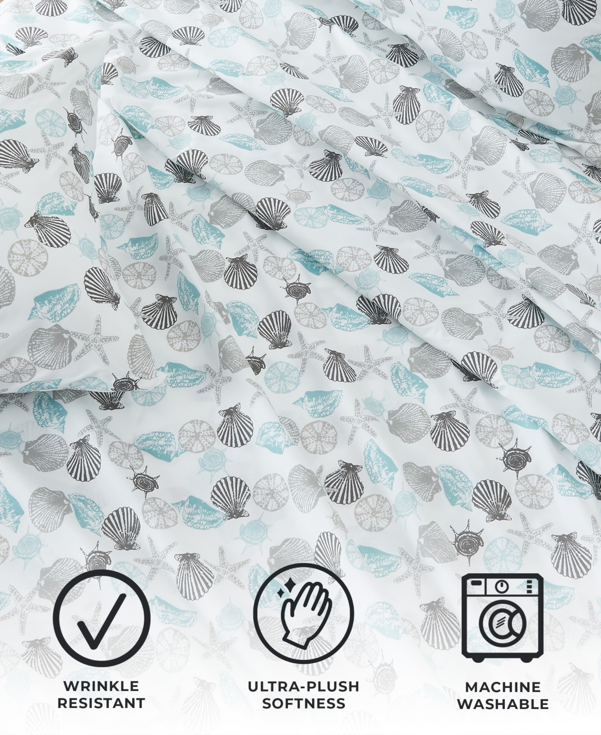 Premium Comforts Coastal Printed Microfiber 3-Pc. Sheet Set, - Coastal - Seashell