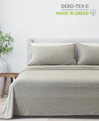 Heathered Melange T-shirt Jersey Knit Cotton Blend 4 Piece Sheet Set, Queen