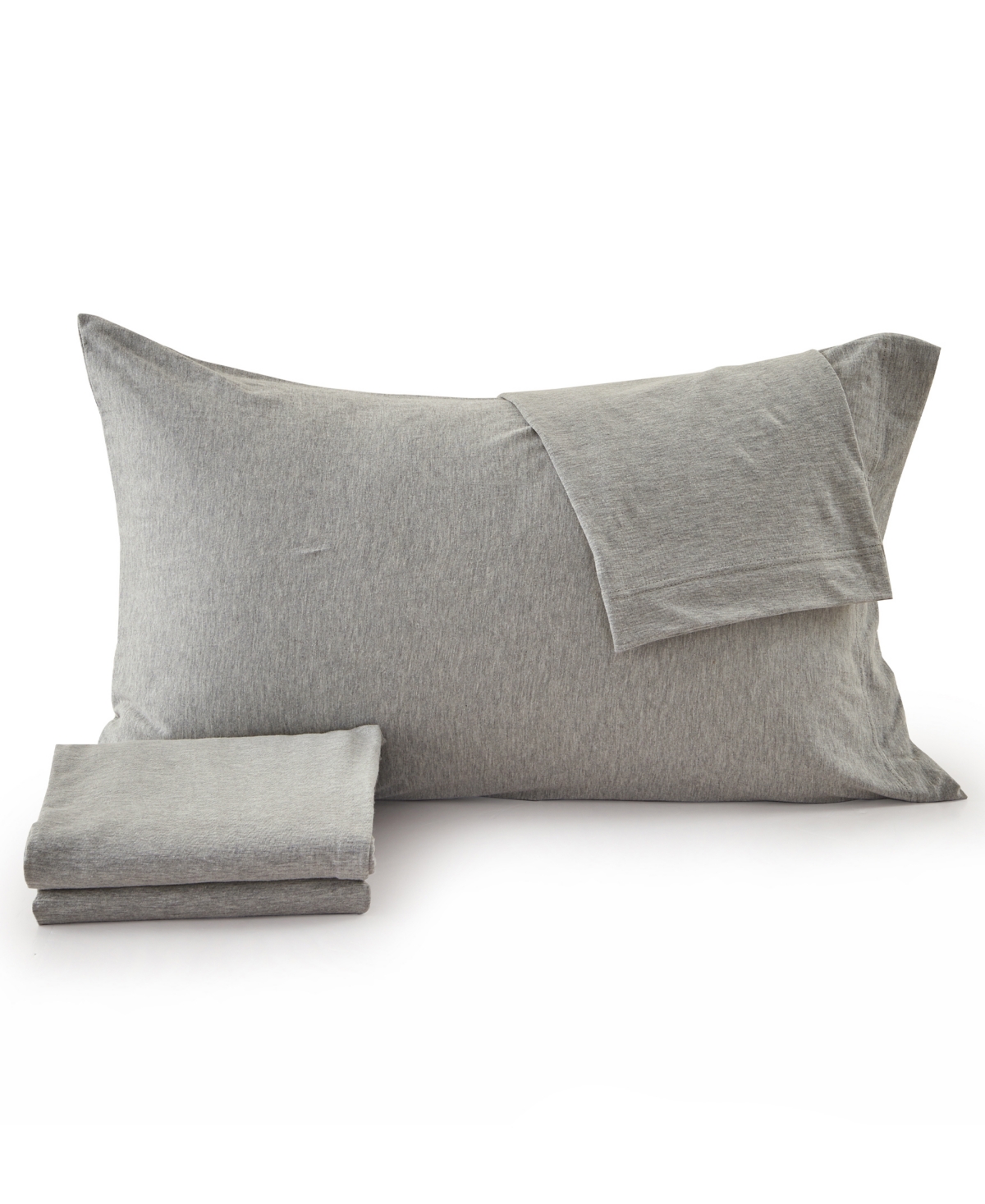 Premium Comforts Heathered Melange T-shirt Jersey Knit Cotton Blend 4 Piece Sheet Set, Queen In Light Gray