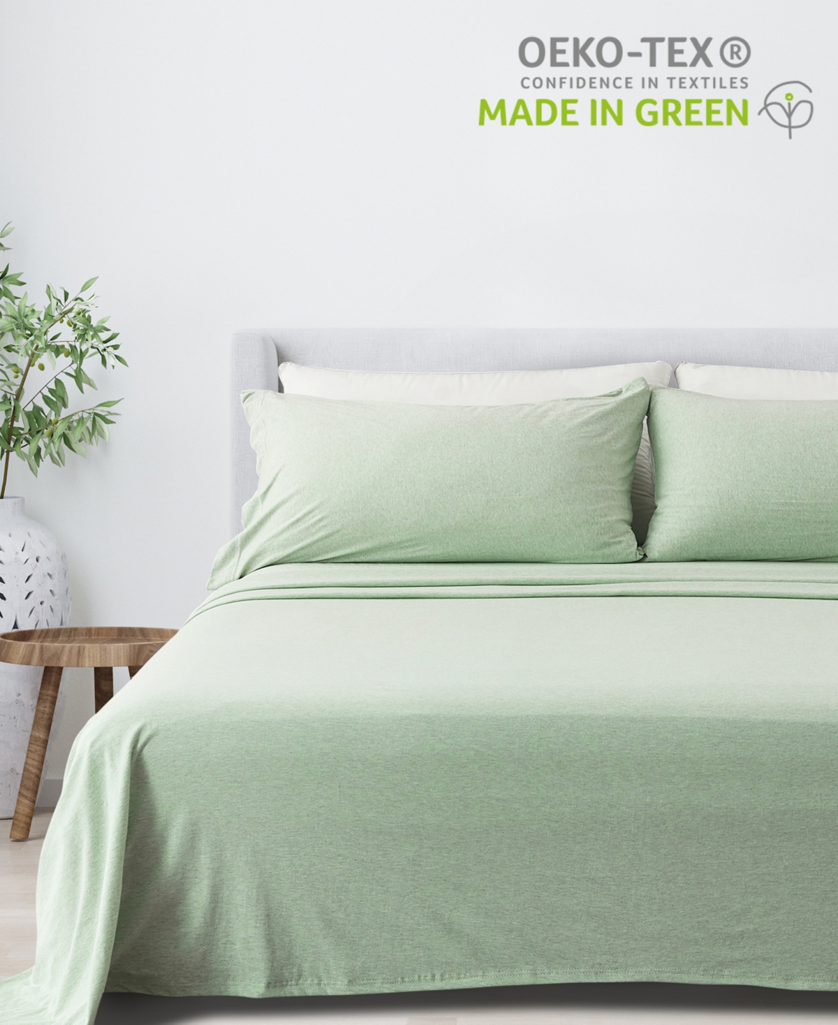Premium Comforts Heathered Melange T-shirt Jersey Knit Cotton Blend 4 Piece Sheet Set, Xl