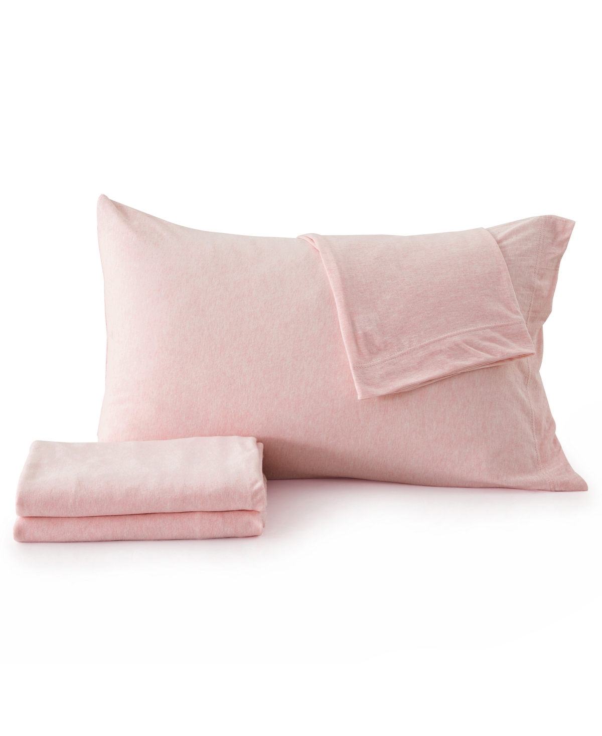 Premium Comforts Heathered Melange T-shirt Jersey Knit Cotton Blend 4 Piece Sheet Set, Queen In Pink