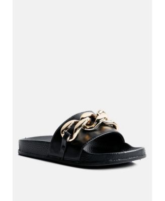 Womens Ishtar Metallic Chain Metal Slid Flats