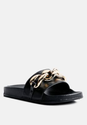 Womens Ishtar Metallic Chain Metal Slid Flats