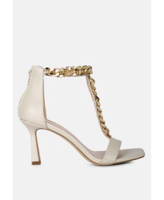 Womens Real Gem T Strap Chain Detail Sandals