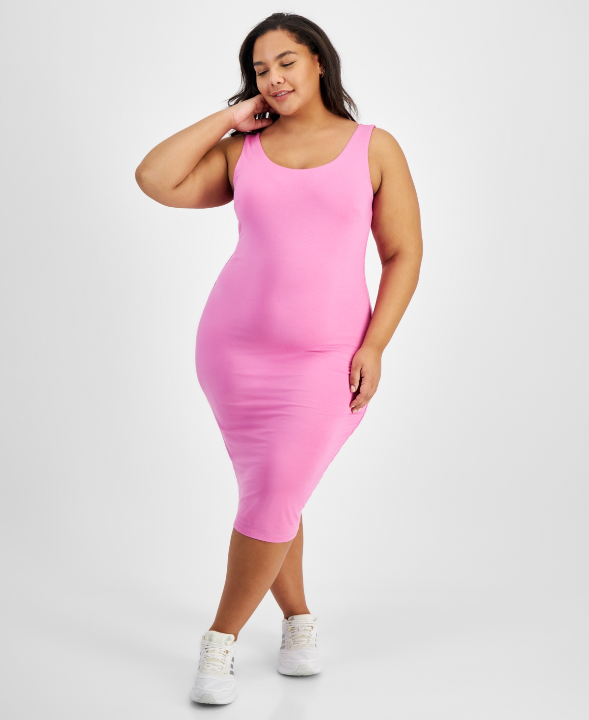 Bar Iii Trendy Plus Size Sleeveless Bodycon Midi Dress, Created For Macy's In Wild Pink