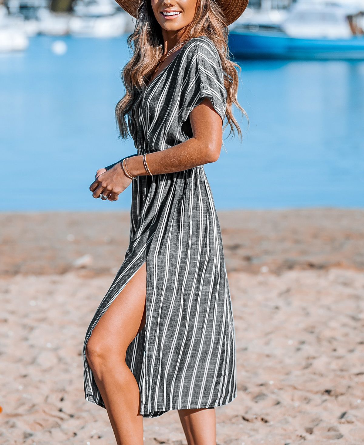 Cupshe Women's Striped Midi Cover-Up Dress