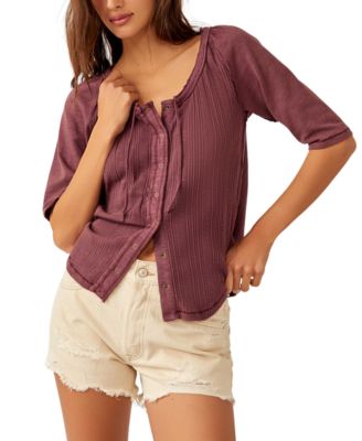 Free People - Women's Daisy Scoop-Neck Snap-Front Top