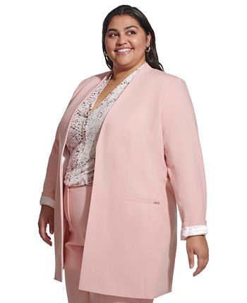Calvin klein satin stripe roll cuff long sales open front jacket