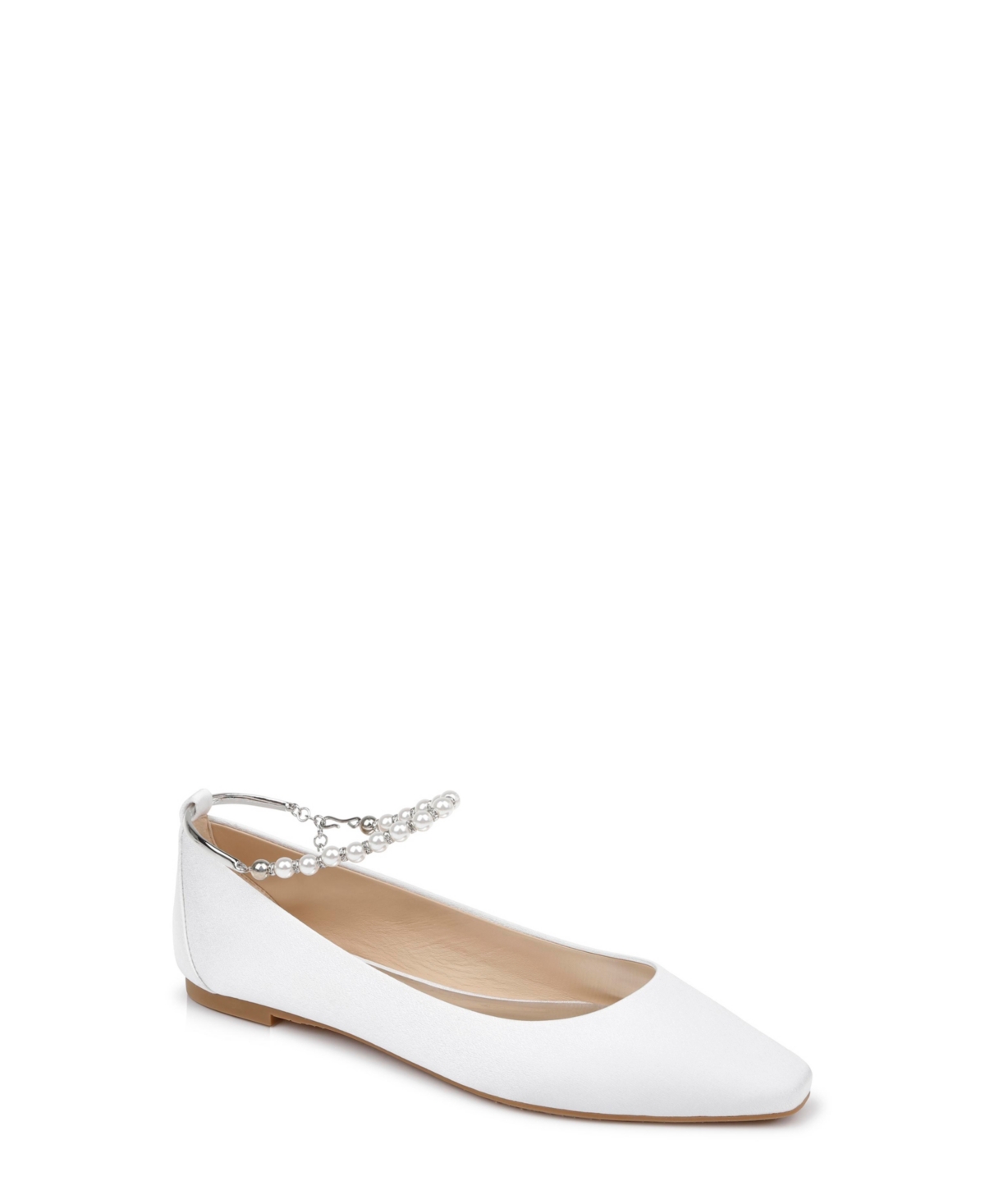 Shop Badgley Mischka Women's London Ankle Chain Evening Ballet Flats In White Crepe