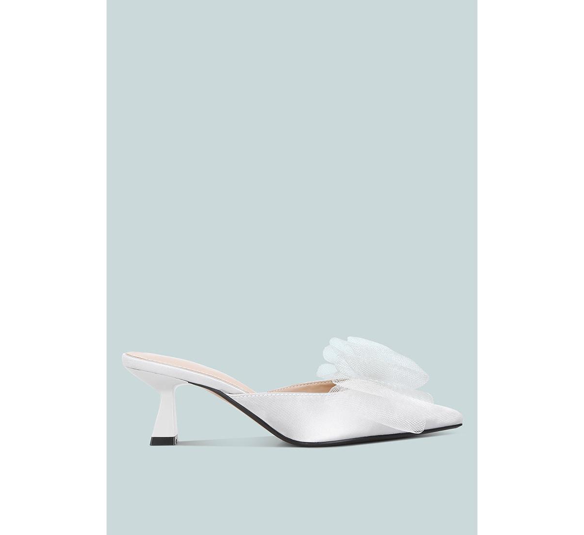 Women asma organza bow embellished satin mules