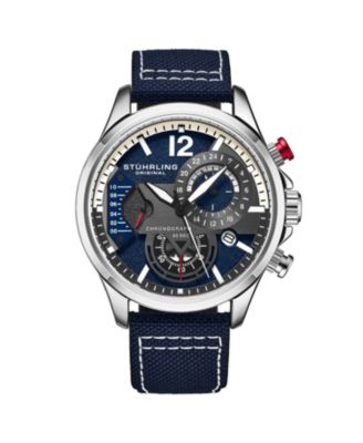 Stuhrling Model 4029 Mens Japan Quartz Chronograph Leather Strap Watch - Blue 138$