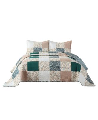 3Pcs Handcrafted Christmas Patchwork Cotton Vintage Style Holiday Bedspread Set - King