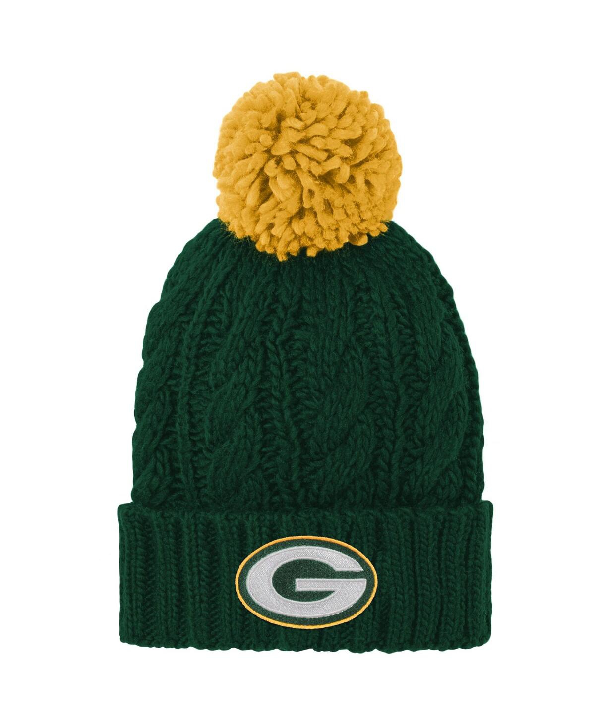Outerstuff Kids' Youth Boys And Girls Green Green Bay Packers Team Cable Cuffed Knit Hat With Pom