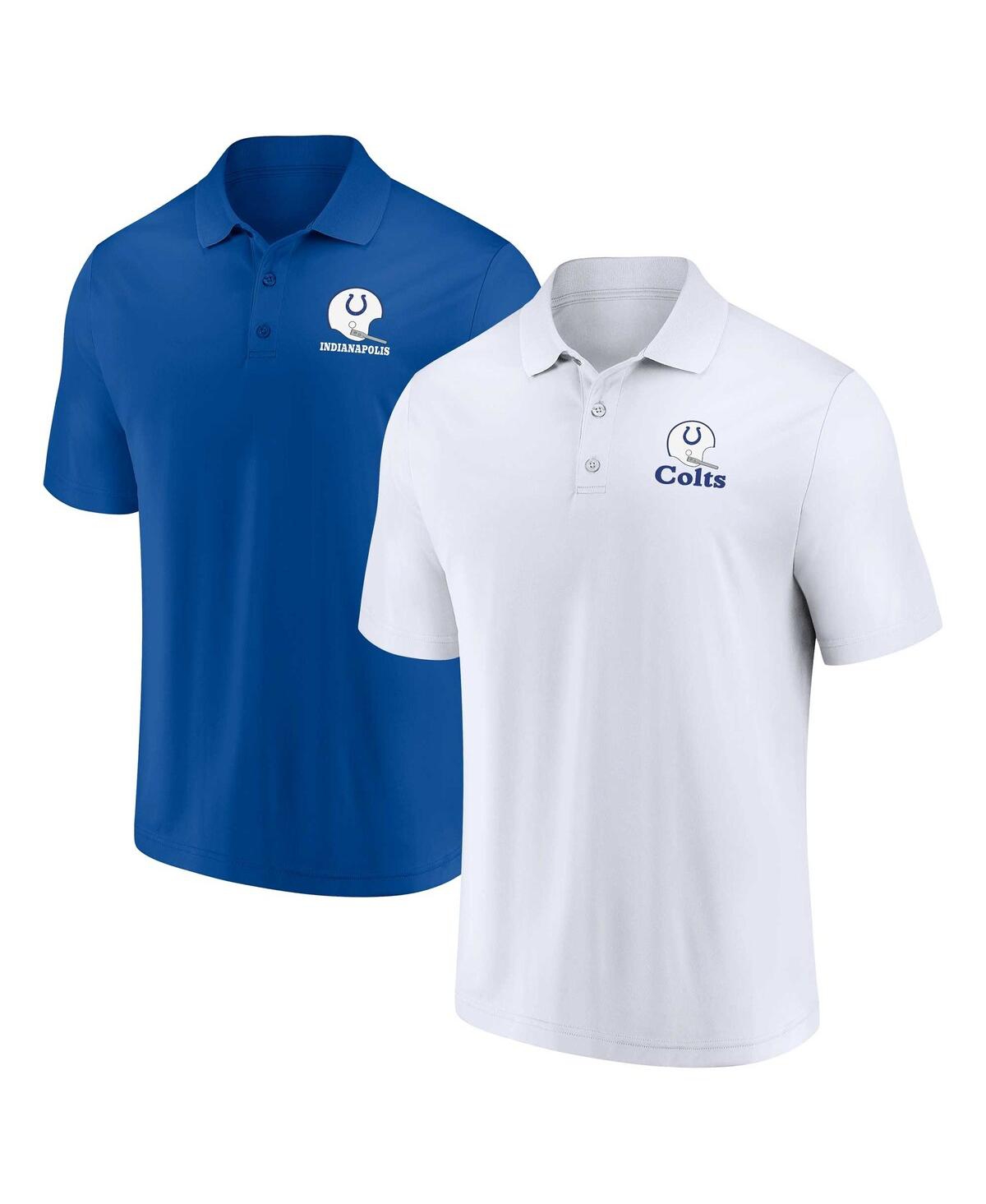 Shop Fanatics Men's  White, Royal Distressed Indianapolis Colts Throwback Two-pack Polo Shirt Set In White,royal