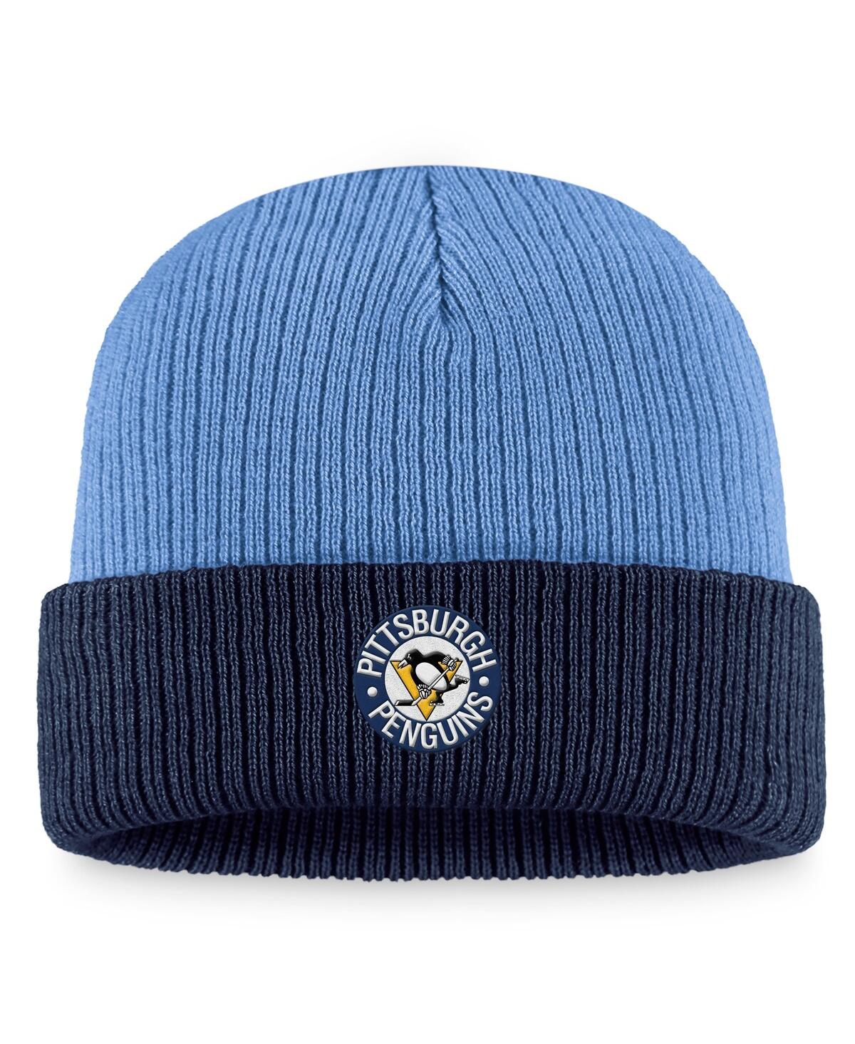 Fanatics Men's  Light Blue, Navy Distressed Pittsburgh Penguins Heritage Vintage-like Cuffed Knit Hat In Light Blue,navy