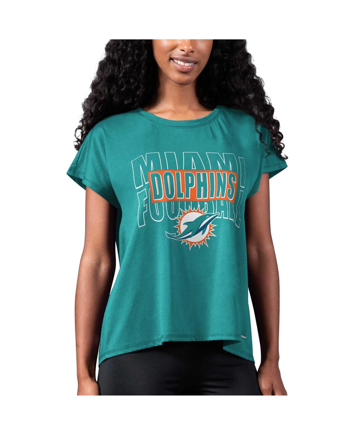 Women's Msx by Michael Strahan Aqua Miami Dolphins Abigail Back Slit T-shirt - Aqua