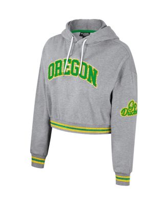 Women's Heather Gray Distressed Oregon Ducks Cropped Shimmer Pullover Hoodie