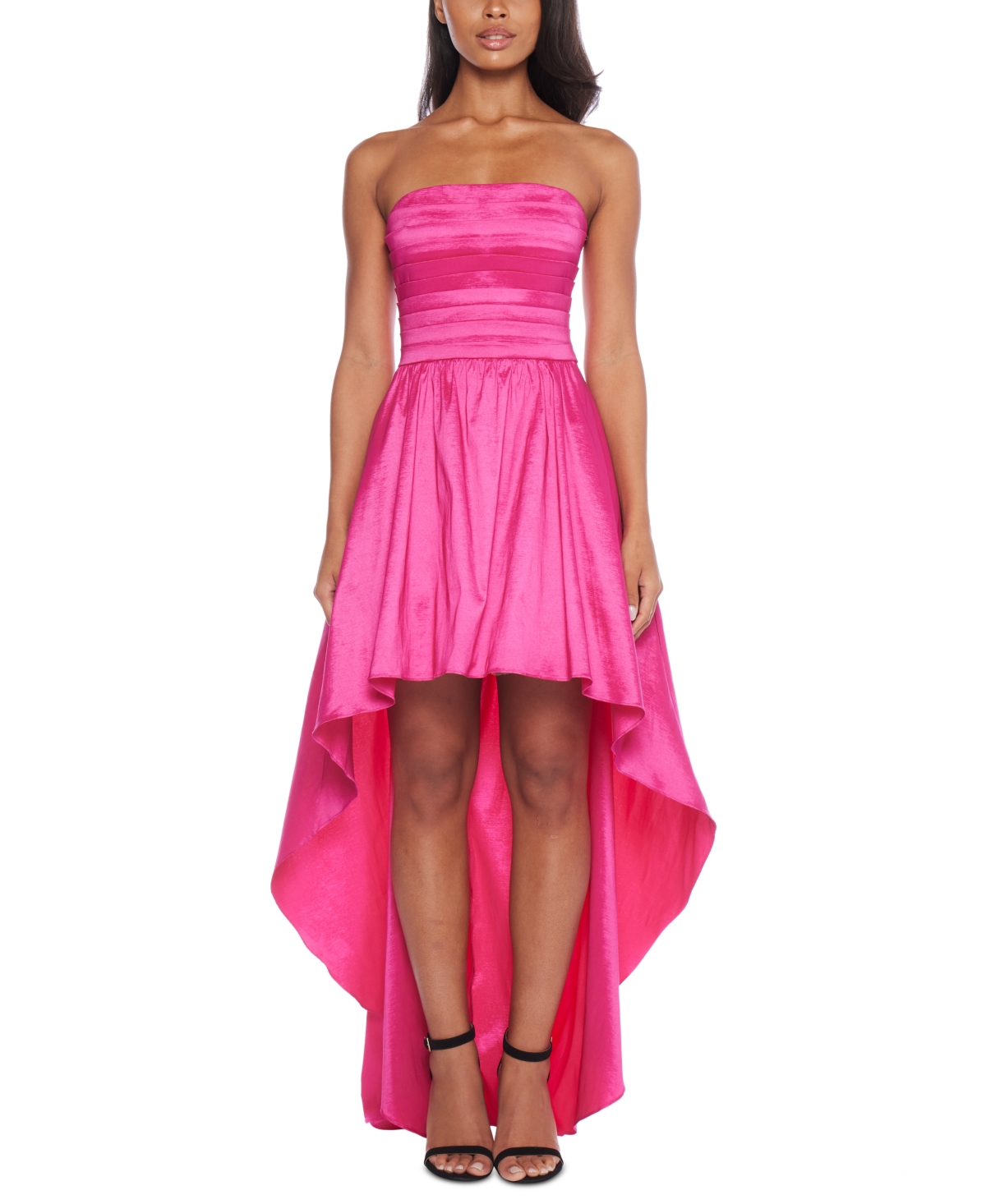 Juniors' Pleated Strapless High-Low Fit & Flare Dress - Hot Fuschia