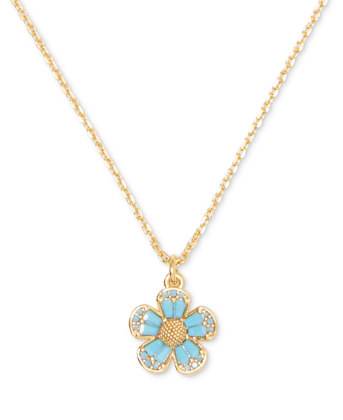 Gold-Tone Stone Fleurette Pendant Necklace, 16" + 3"' extender - Aqua