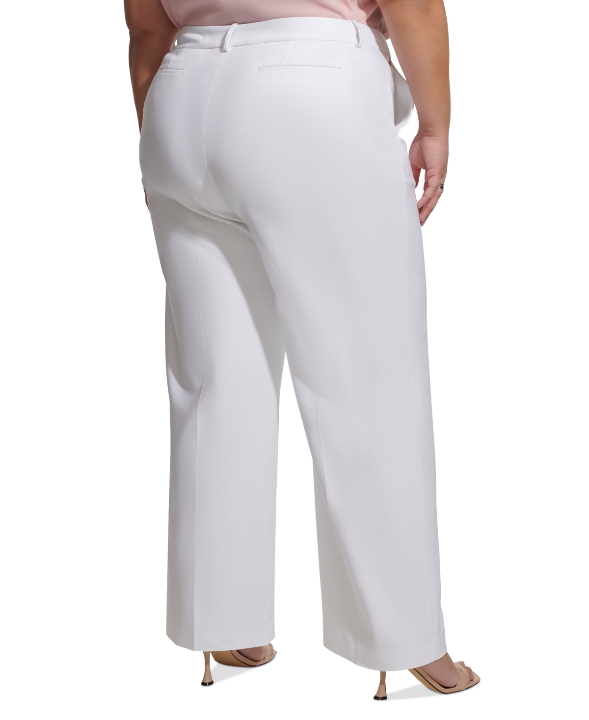 Shop Calvin Klein Plus Size Mid-rise Belted Wide-leg Pants In White
