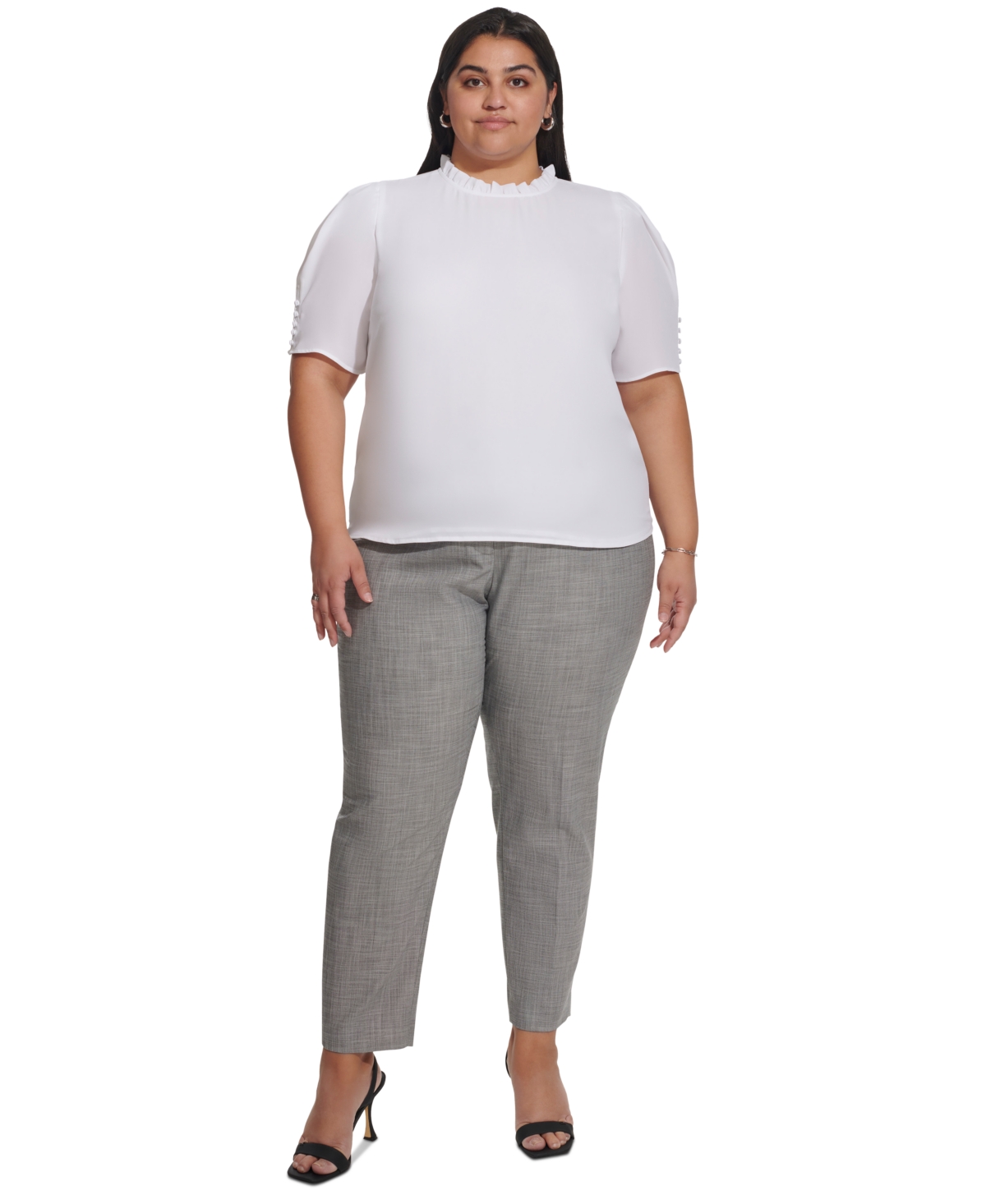 Shop Calvin Klein Plus Size Ruffle-neck Short-sleeve Top In White