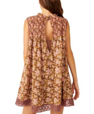 Free People Women's Shea Printed Smocked-Yoke Lace-Hem Dress - Macy's