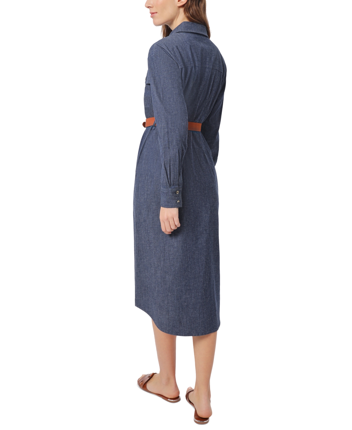 Shop Jones New York Women's Belted Denim Shirtdress In Dark Wash