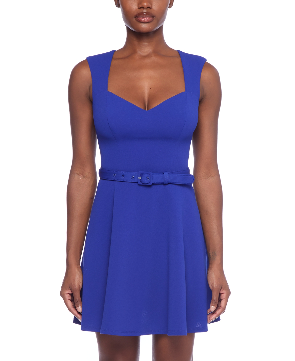 Juniors' Belted Fit & Flare Dress - Electric Blue