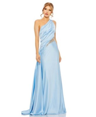 Women's One Shoulder Charmeuse Gown With Beaded Cutout
