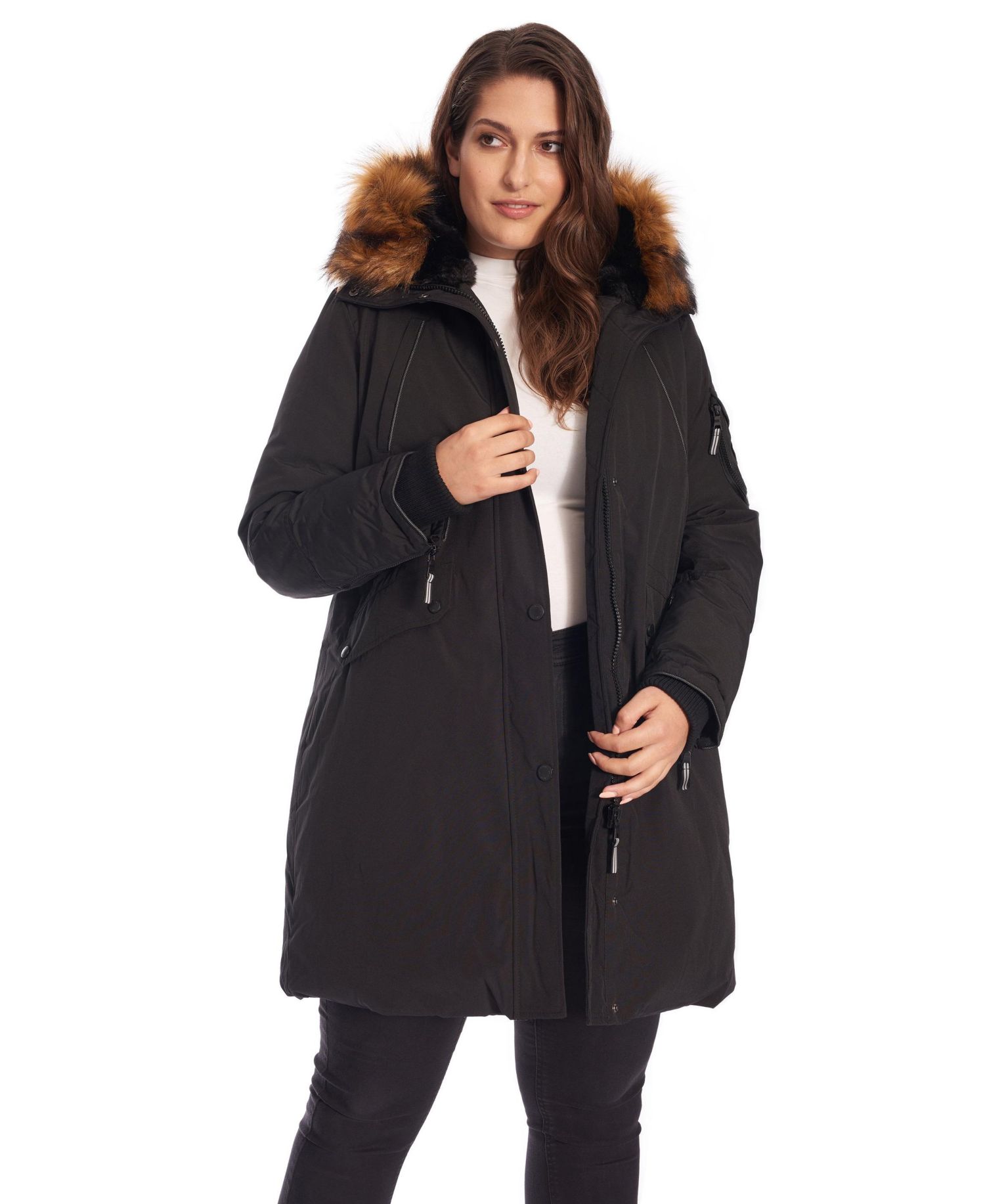 Plus Size Laurentian Long Winter Parka with Faux Fur Hood