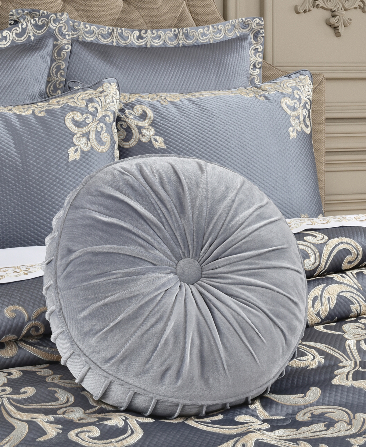 Shop J Queen New York Dicaprio Tufted Round Decorative Pillow In Powder Blue