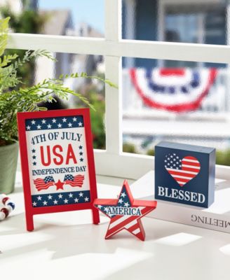 Set of 3 Patriotic, Americana Wooden Block Table Sign