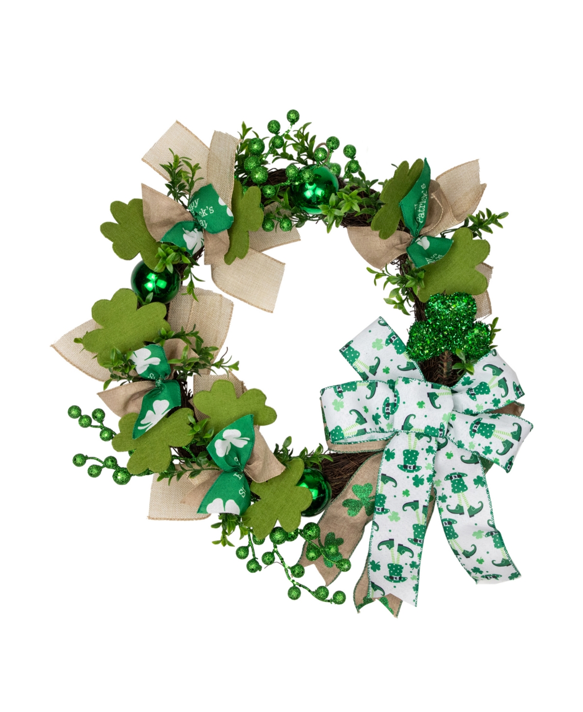 Northlight Burlap Bows And Shamrocks St. Patrick's Day Wreath, 24", Unlit In Green