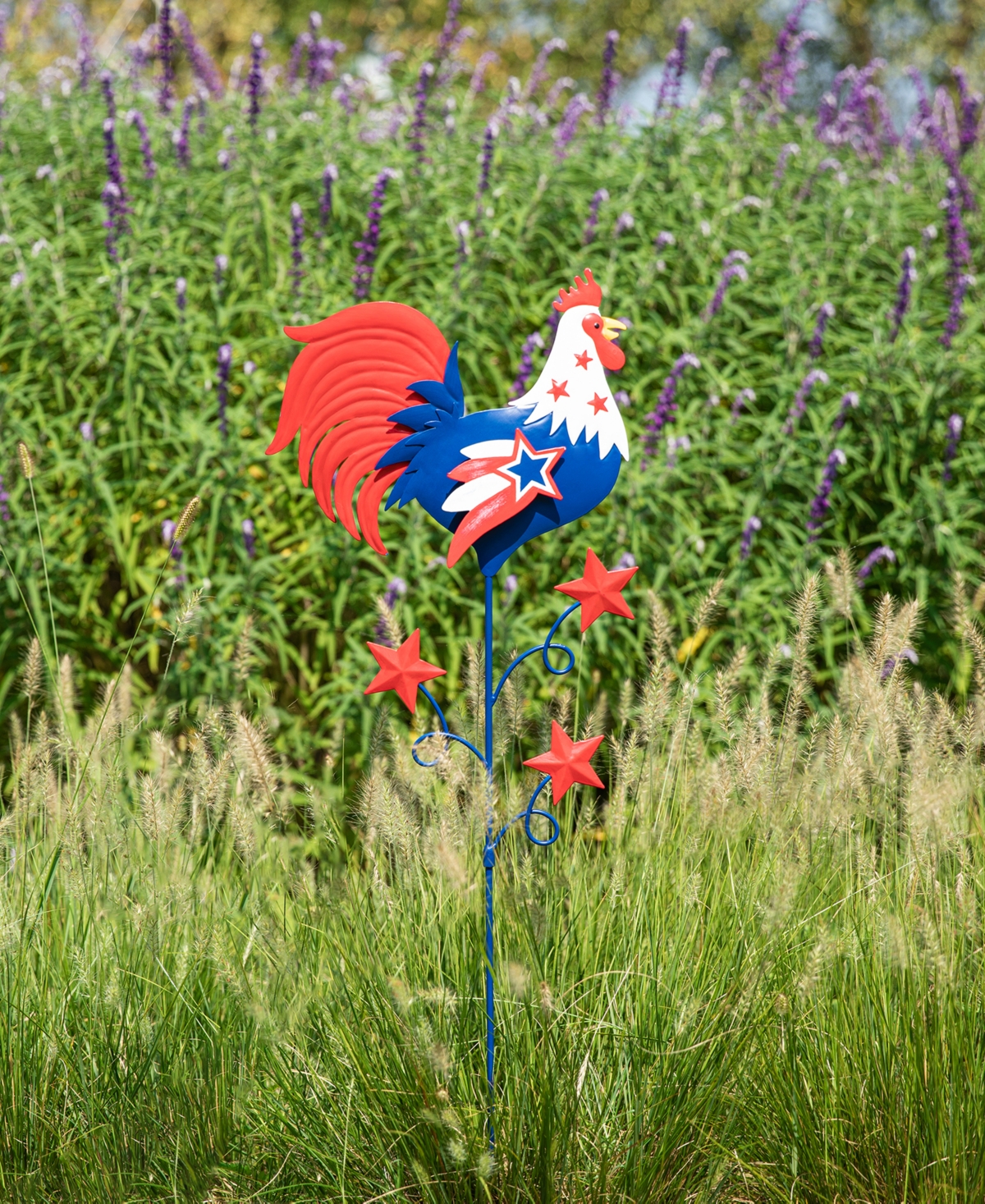 Glitzhome H Patriotic, Americana Metal Rooster Yard Stake