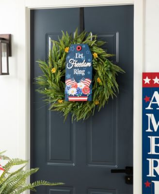 15.75" H Patriotic, Americana Wooden Word Sign Door Hanger