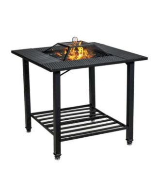 31 Inch Outdoor Fire Pit Dining Table with Cooking BBQ Grate