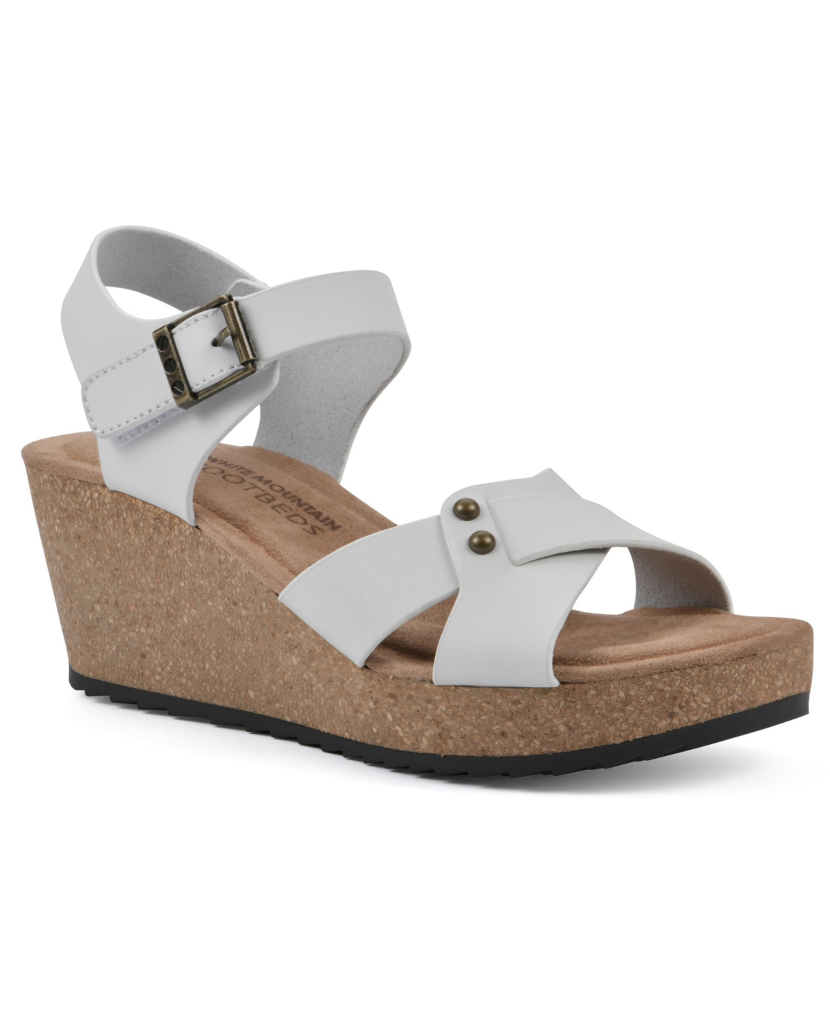 Shop White Mountain Women's Prezo Footbed Wedge Sandals In White Leather