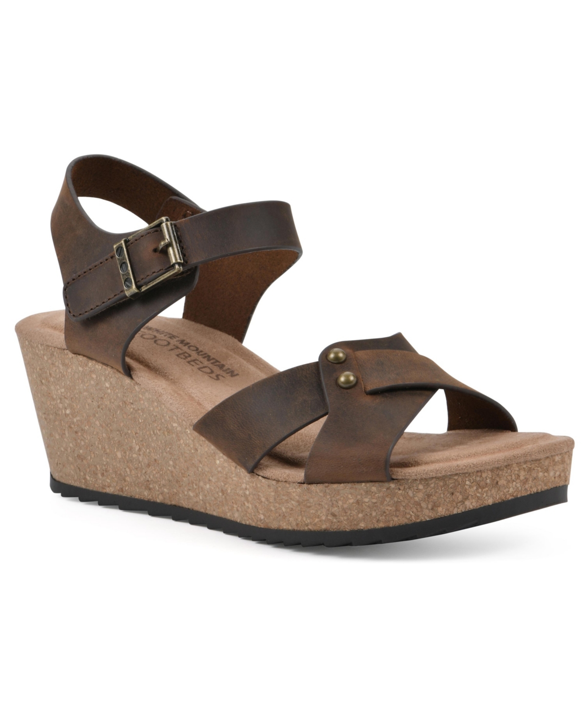Shop White Mountain Women's Prezo Footbed Wedge Sandals In Brown Leather