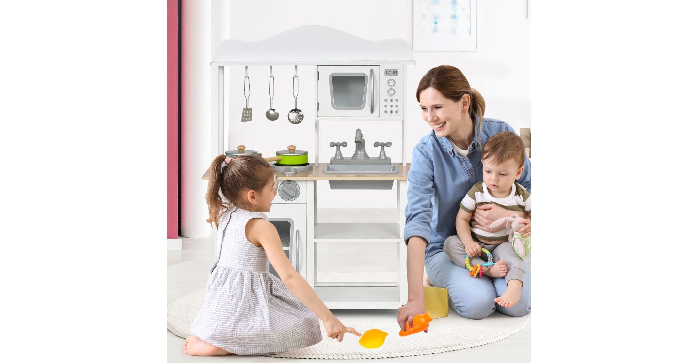 Детские игрушки Slickblue Sound and Light Kitchen Set with Accessories and Sink, от 3 лет, цвет: Белый — фото 2