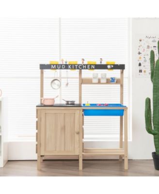 Outdoor Mud Kids Kitchen Playset Wooden Pretend Play Toy with Kitchenware