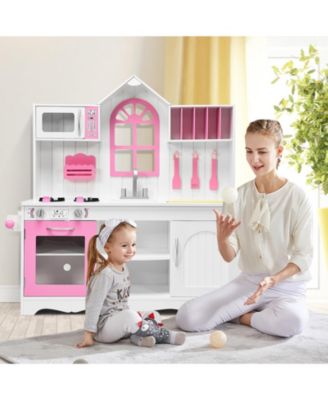 Wood Toy Kitchen Kids Cooking Pretend Play Set