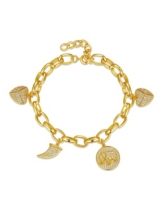 Gigi Girl Kids/Young Teens 14k Yellow Gold Plated with Cubic Zirconia Tusk, Elephant & Heart Dangle Charm Adjustable Bracelet -