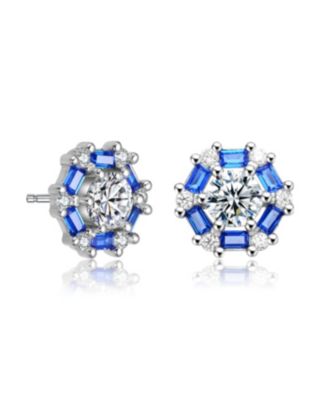 Round and Colored Baguette Cubic Zirconia Stud Earrings