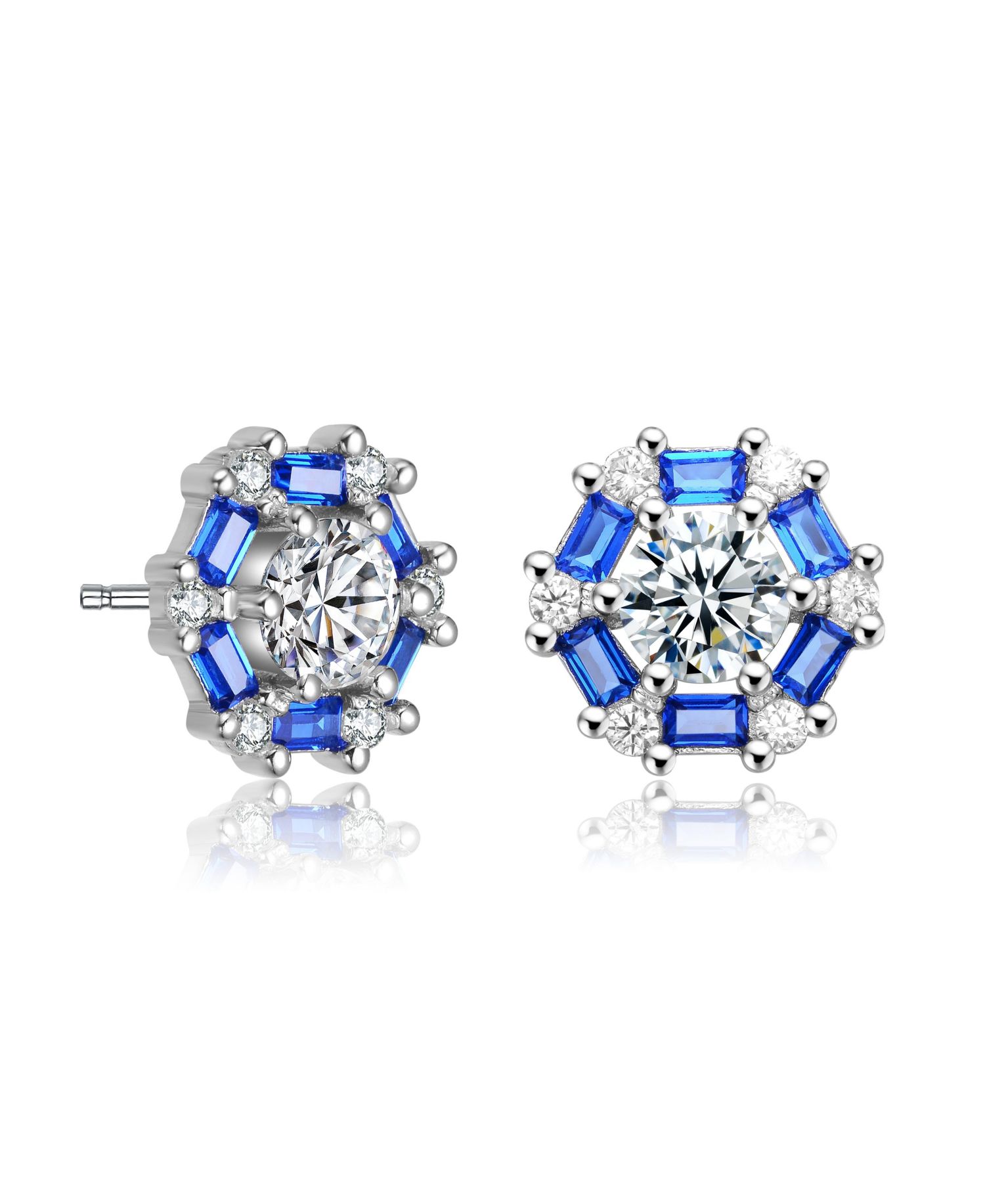 Round and Colored Baguette Cubic Zirconia Stud Earrings