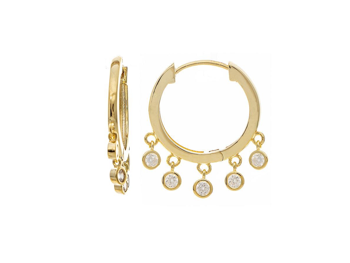 Clear Cubic Zirconia Dangle Hoop Earrings - Gold with clear cz