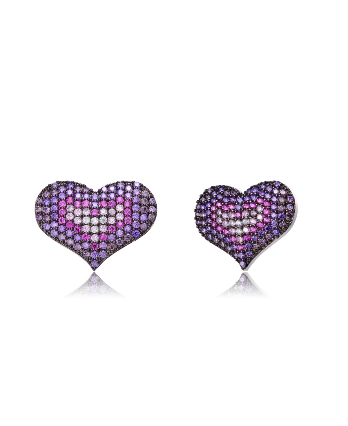 Sterling Silver Teens with Black Plated Multi Colored Round Cubic Zirconia Heart Stud Earrings - Purple