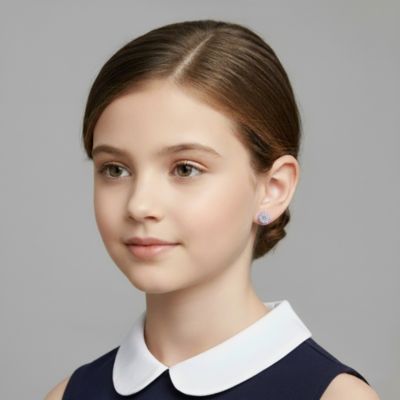 Young Adults/Teens 14k Yellow Gold Plated with Cubic Zirconia Purple Enamel Round Halo Stud Earrings