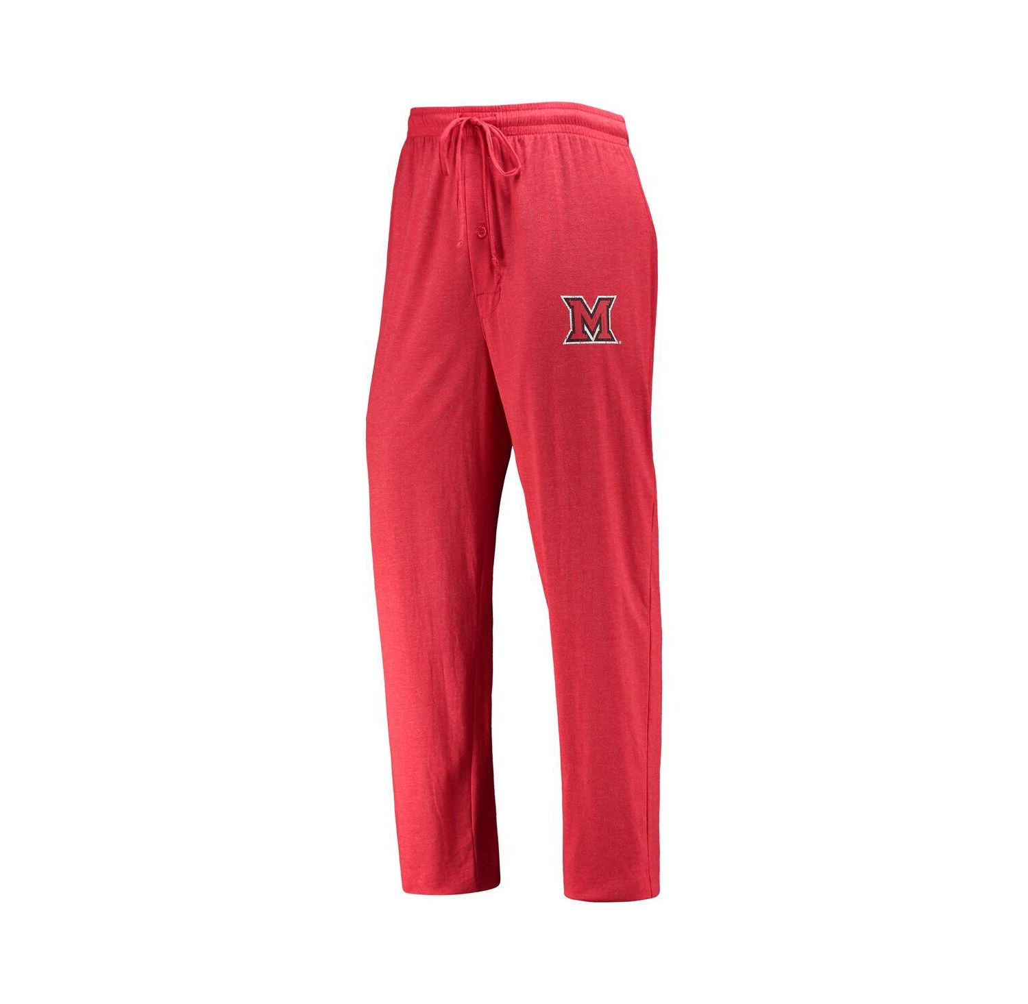 Men's Red, Heathered Charcoal Distressed Miami University RedHawks Meter Long Sleeve T-shirt and Pants Sleep Set