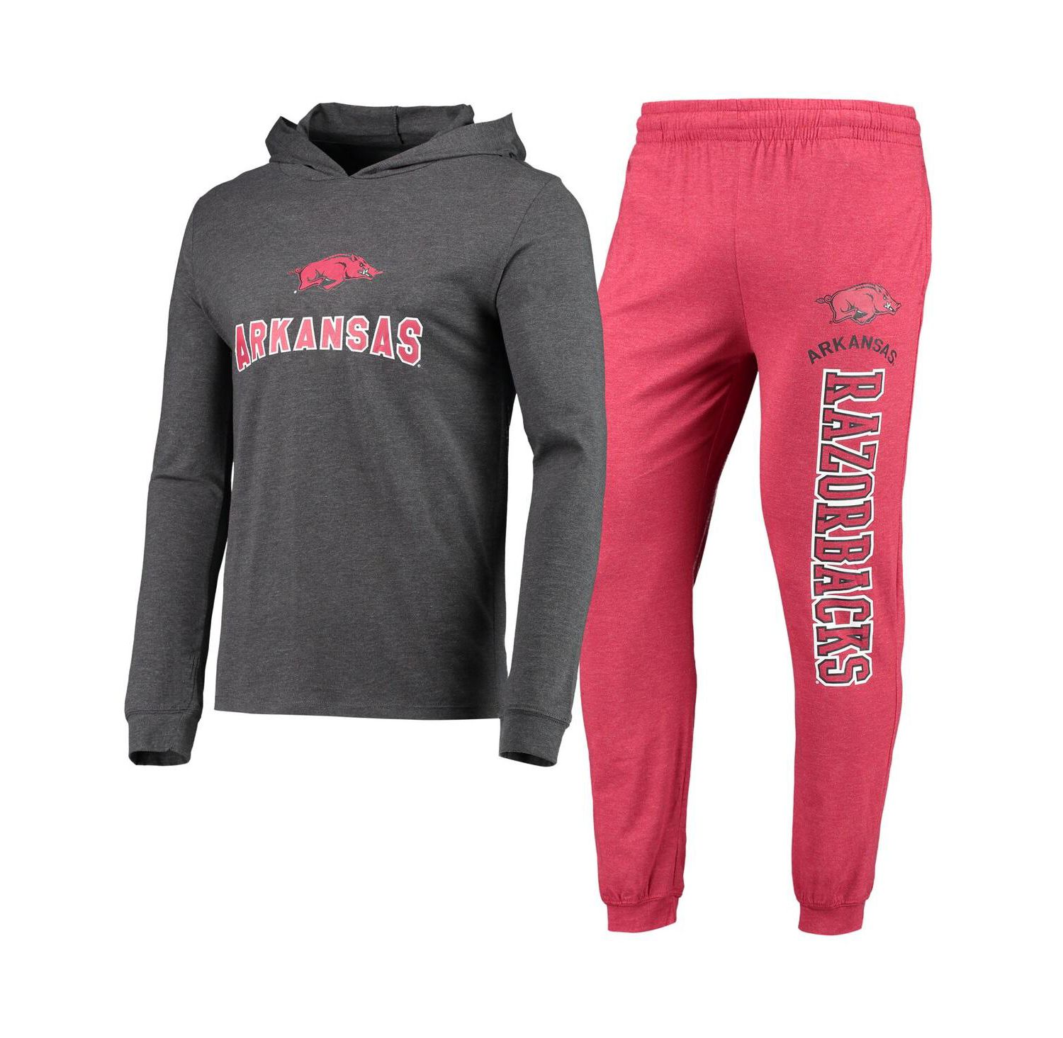 Men's Cardinal, Heather Charcoal Arkansas Razorbacks Meter Long Sleeve Hoodie T-shirt and Jogger Pajama Set